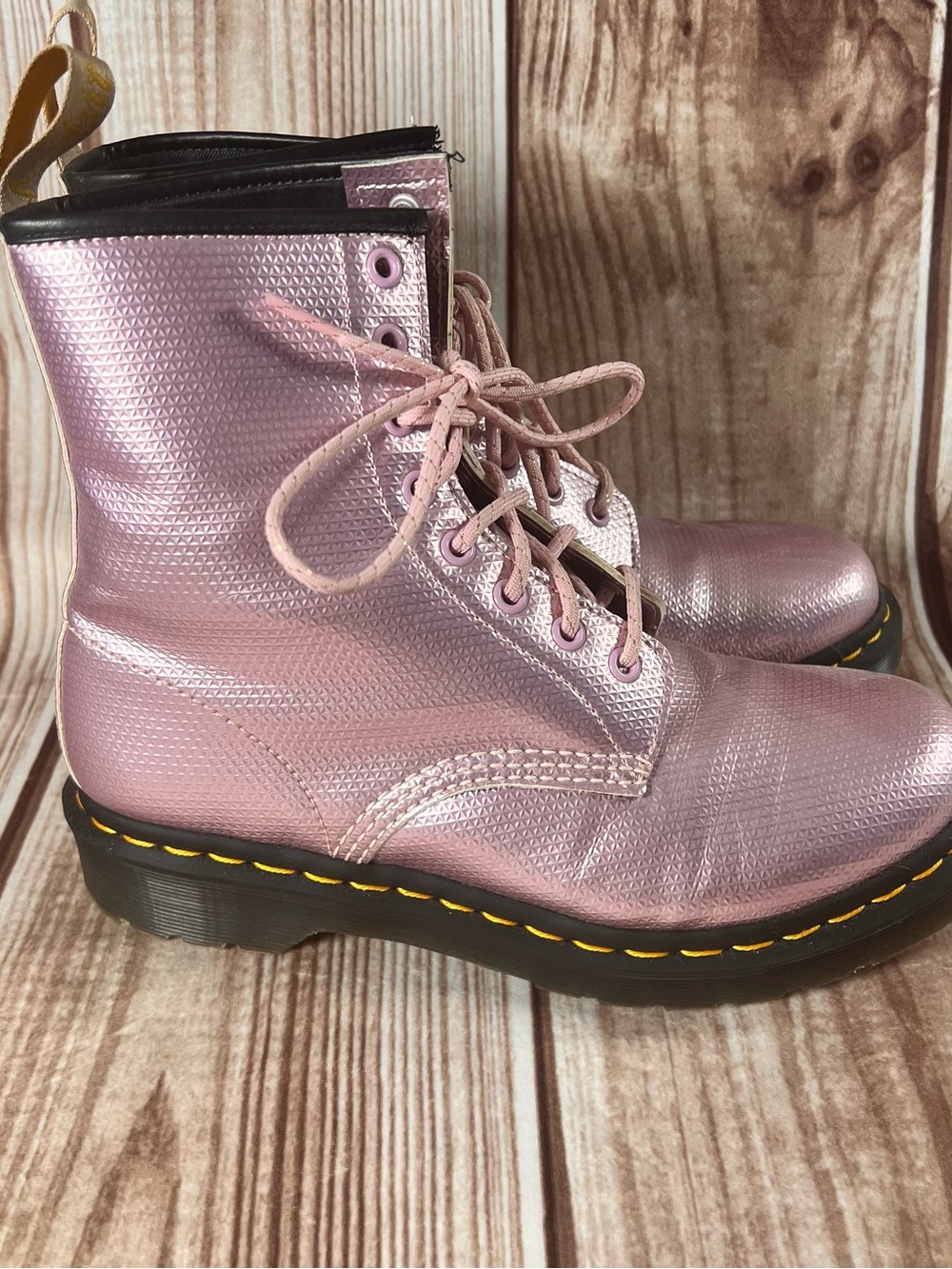 Dr. Martens Metallic Pink Lace-Up Women's Boots - Picture 2 of 13